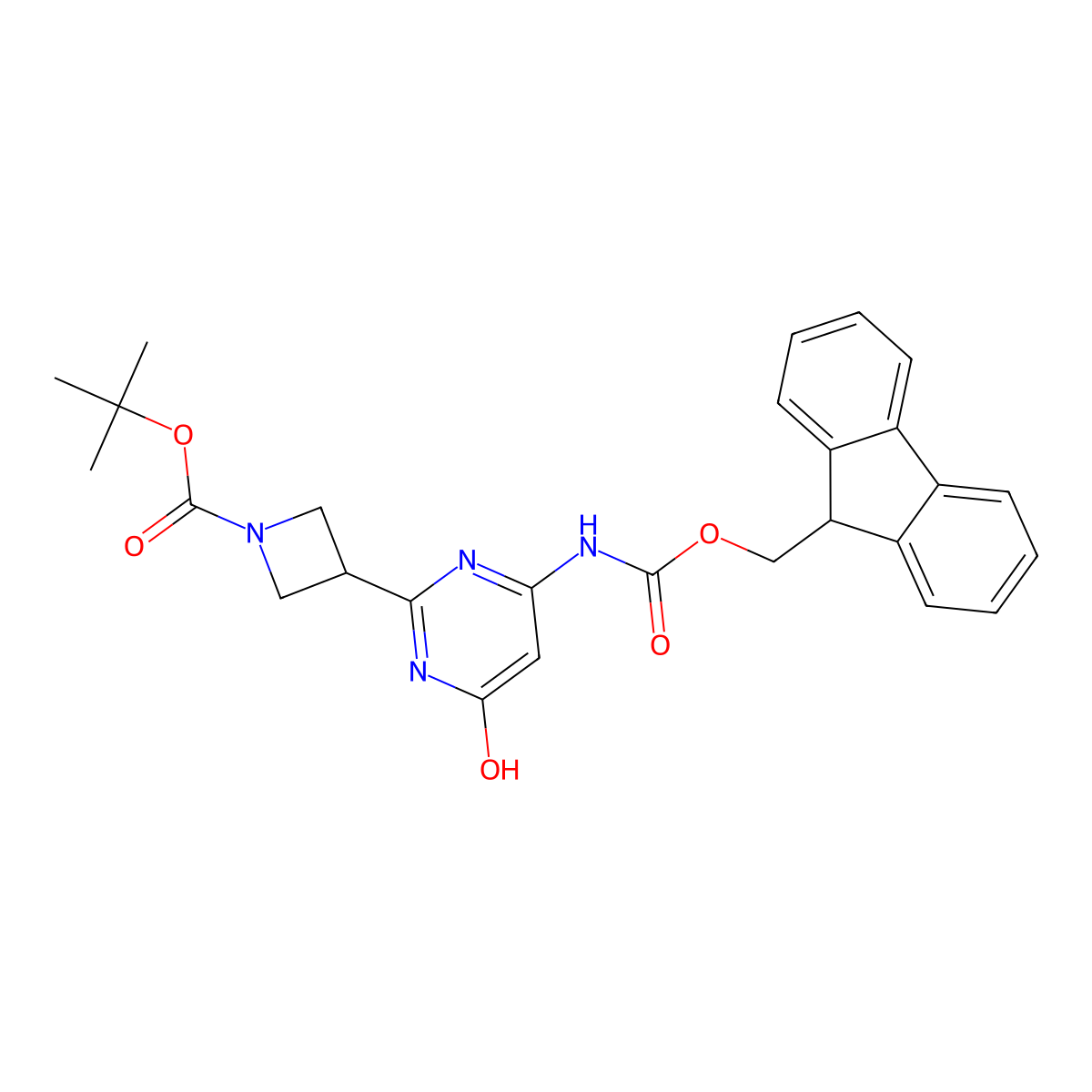 tert-butyl 3-[4-({[(9H-fluoren-9-yl)methoxy]carbonyl}amino)-6-hydroxypyrimidin-2-yl]azetidine-1-carboxylate molecular structure, CAS 2680800-05-7