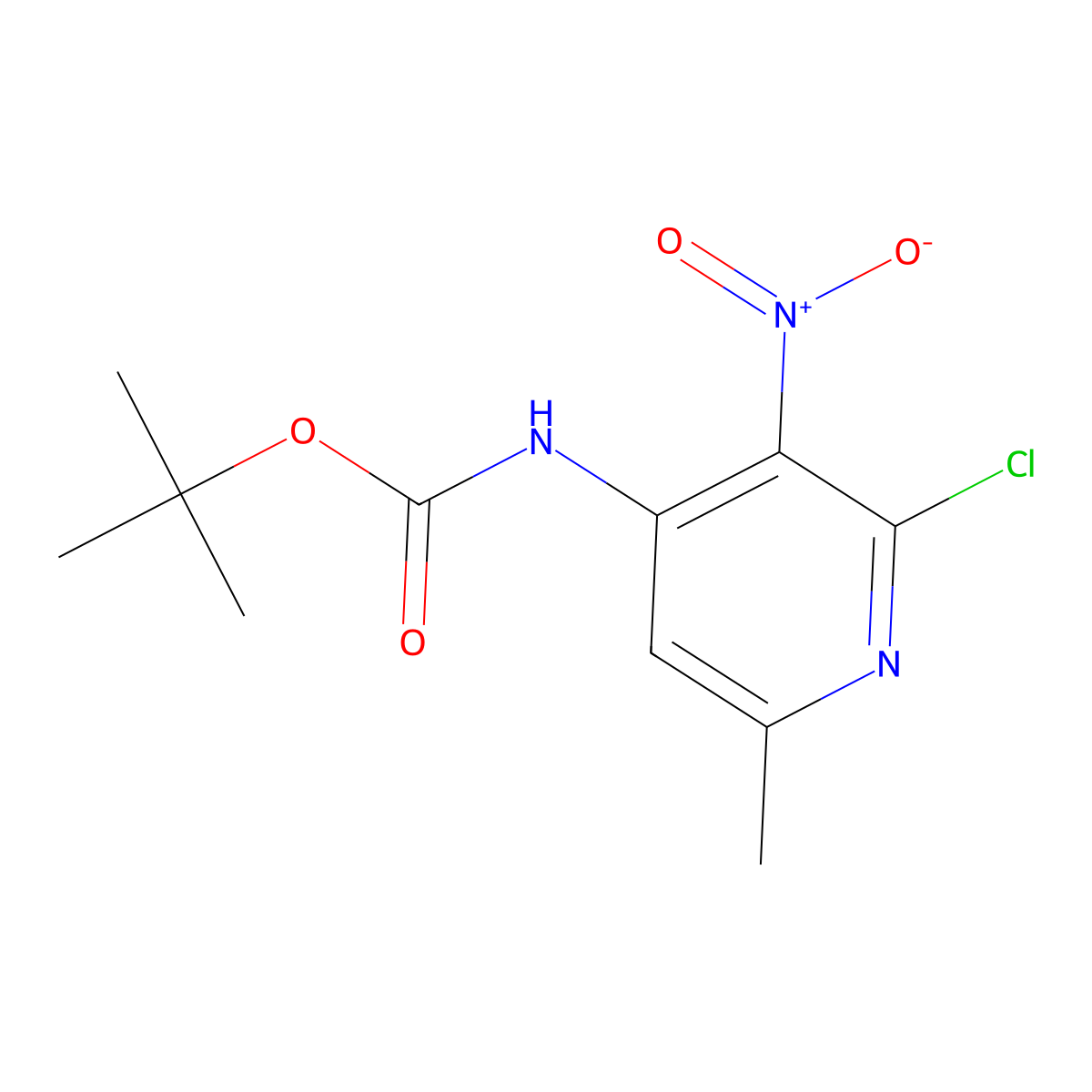 tert-butyl N-(2-chloro-6-methyl-3-nitropyridin-4-yl)carbamate molecular structure, CAS 2680800-13-7