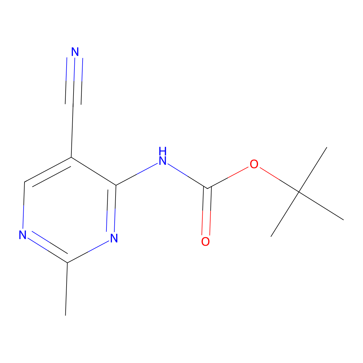 tert-butyl N-(5-cyano-2-methylpyrimidin-4-yl)carbamate molecular structure, CAS 2680800-32-0