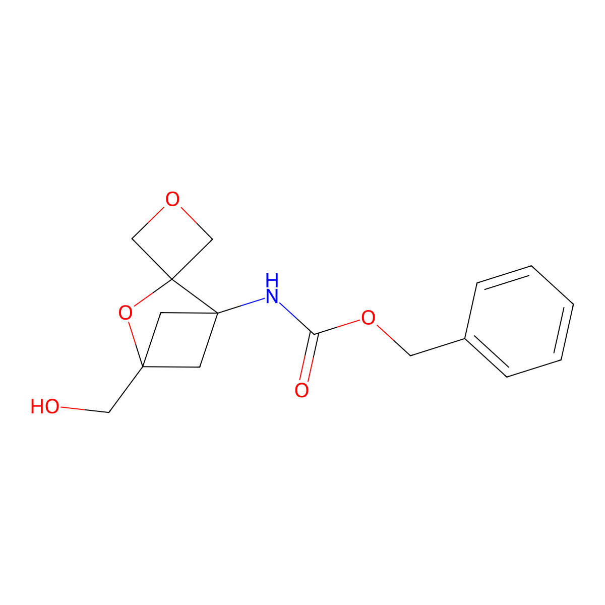 benzyl N-[4-(hydroxymethyl)-3-oxaspiro[bicyclo[2.1.1]hexane-2,3'-oxetan]-1-yl]carbamate molecular structure, CAS 2680800-53-5