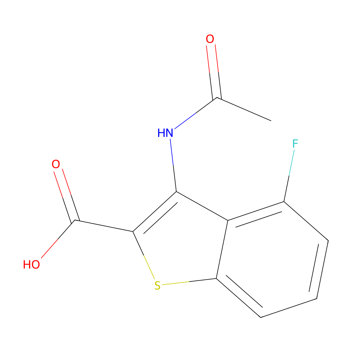 3-Acetamido-4-fluoro-1-benzothiophene-2-carboxylic acid molecular structure, CAS 2680800-57-9