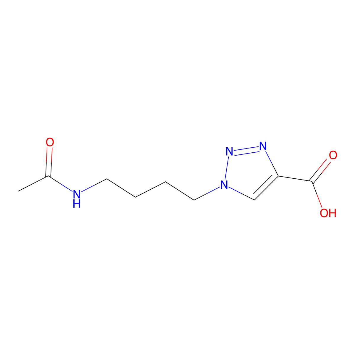 1-(4-acetamidobutyl)-1H-1,2,3-triazole-4-carboxylic acid molecular structure, CAS 2680800-88-6
