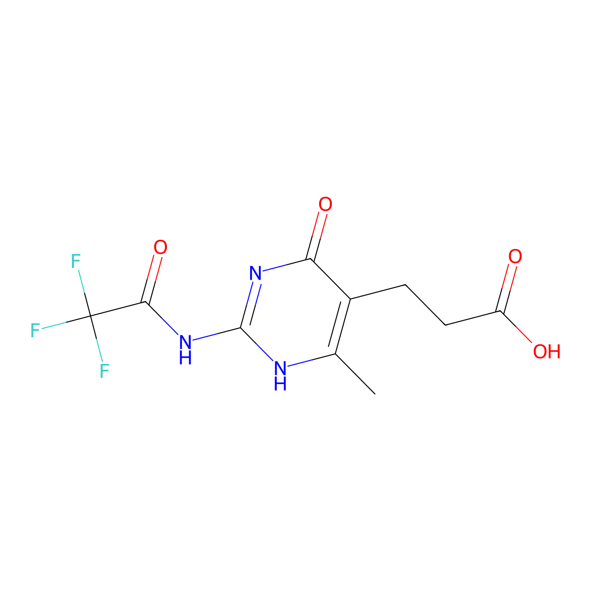 3-[6-Methyl-4-oxo-2-(2,2,2-trifluoroacetamido)-1,4-dihydropyrimidin-5-yl]propanoic acid molecular structure, CAS 2680800-98-8
