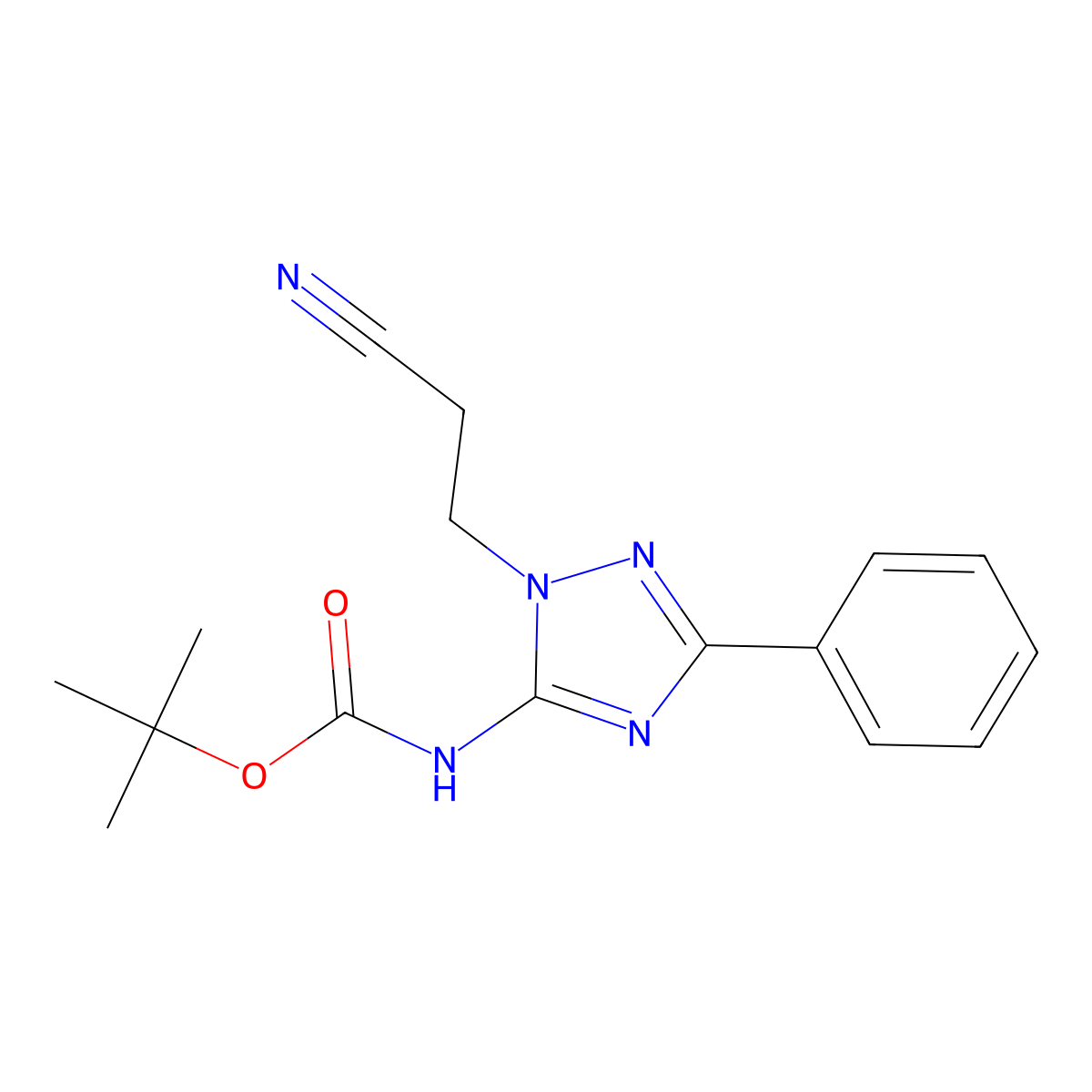 tert-butyl N-[1-(2-cyanoethyl)-3-phenyl-1H-1,2,4-triazol-5-yl]carbamate molecular structure, CAS 2680800-99-9