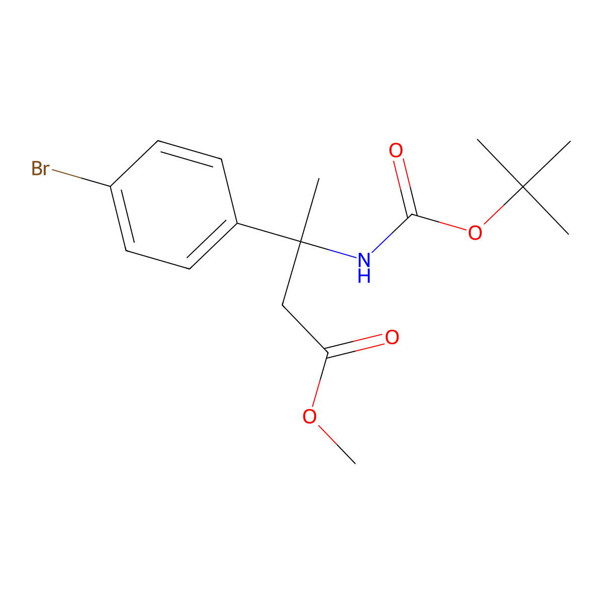 Methyl 3-(4-bromophenyl)-3-{[(tert-butoxy)carbonyl]amino}butanoate molecular structure, CAS 2680801-02-7