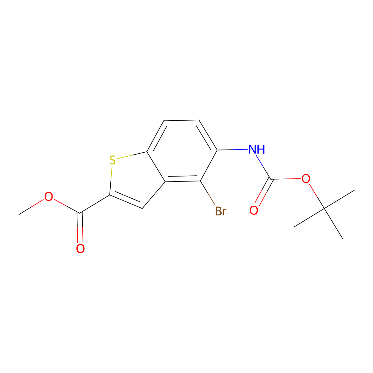 Methyl 4-bromo-5-{[(tert-butoxy)carbonyl]amino}-1-benzothiophene-2-carboxylate molecular structure, CAS 2680801-17-4