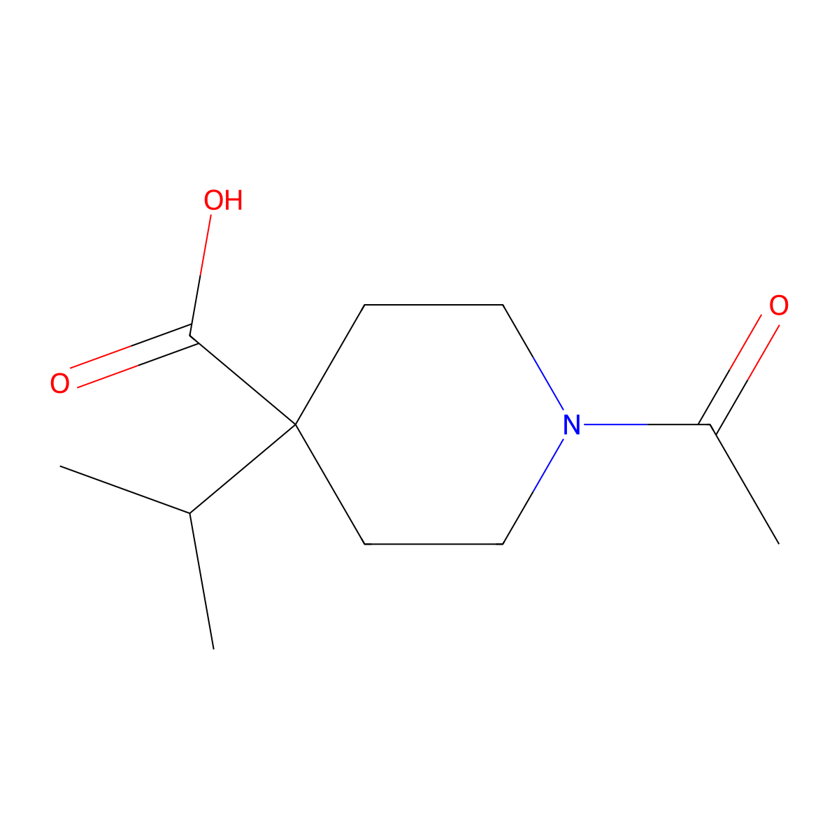 1-Acetyl-4-(propan-2-yl)piperidine-4-carboxylic acid molecular structure, CAS 2680801-20-9