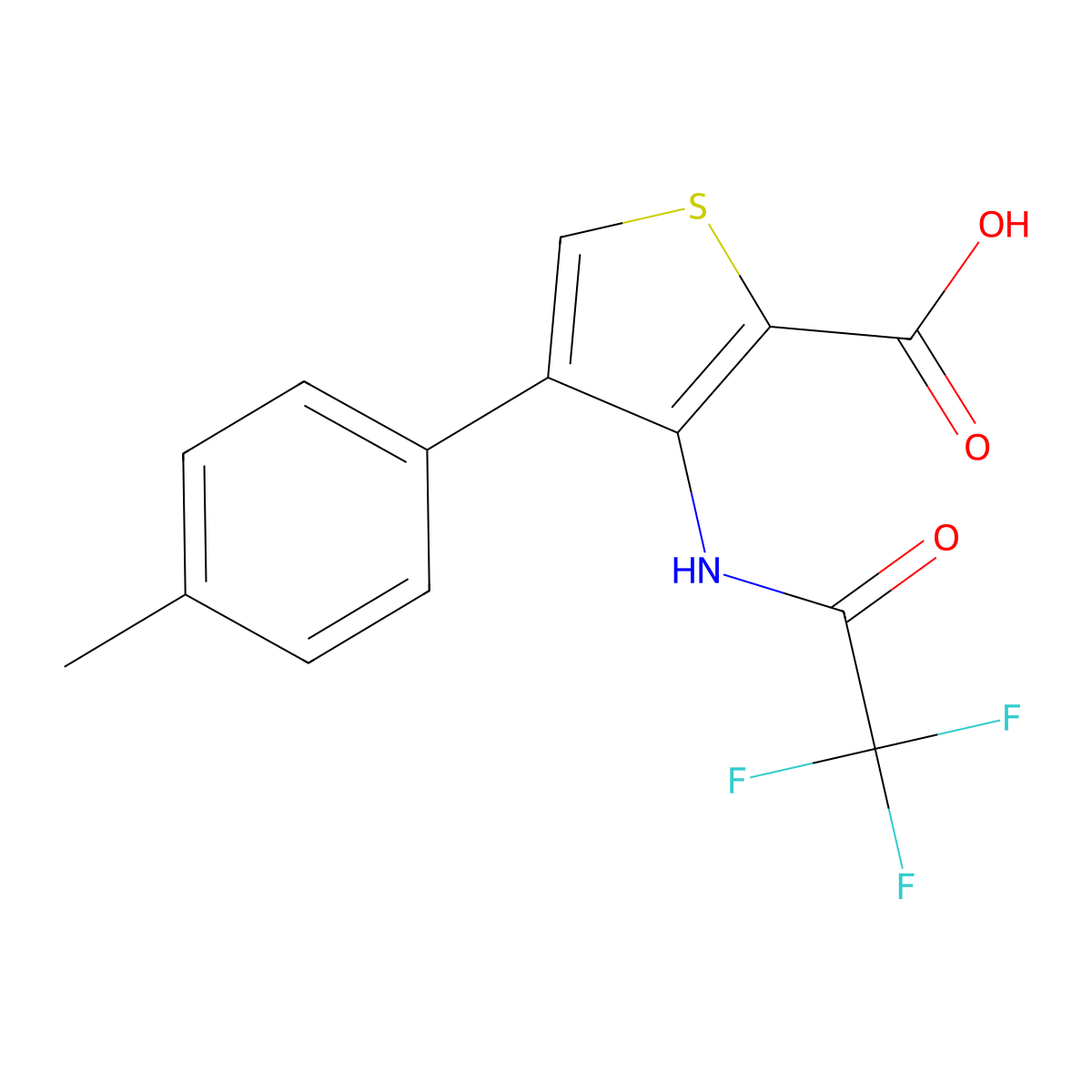 4-(4-Methylphenyl)-3-(2,2,2-trifluoroacetamido)thiophene-2-carboxylic acid molecular structure, CAS 2680801-28-7