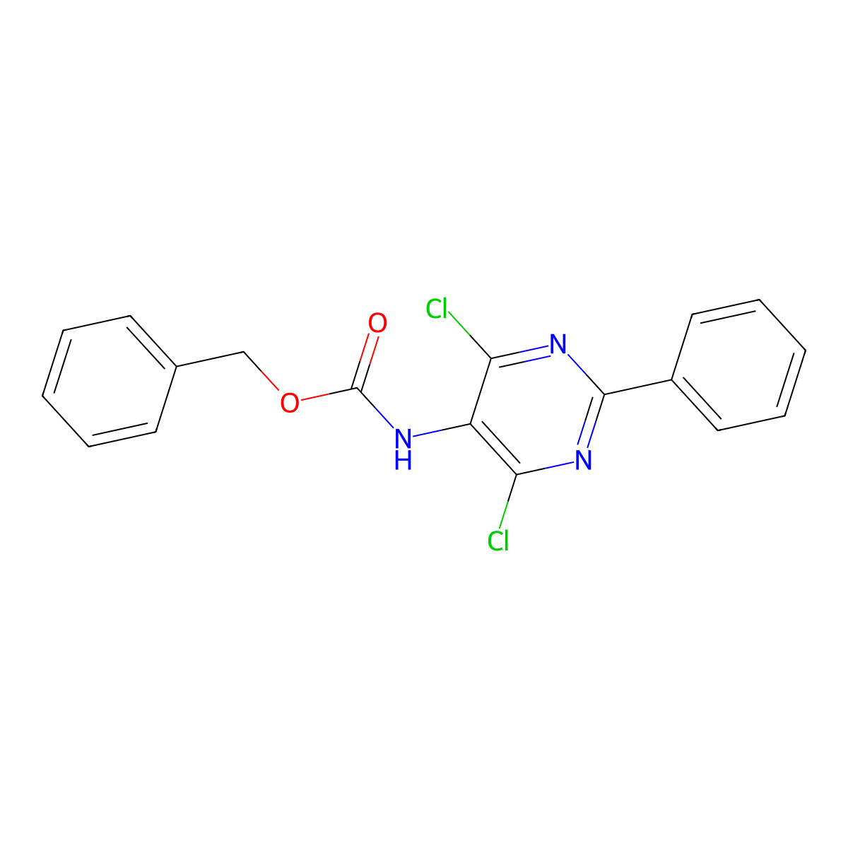 benzyl N-(4,6-dichloro-2-phenylpyrimidin-5-yl)carbamate molecular structure, CAS 2680801-36-7