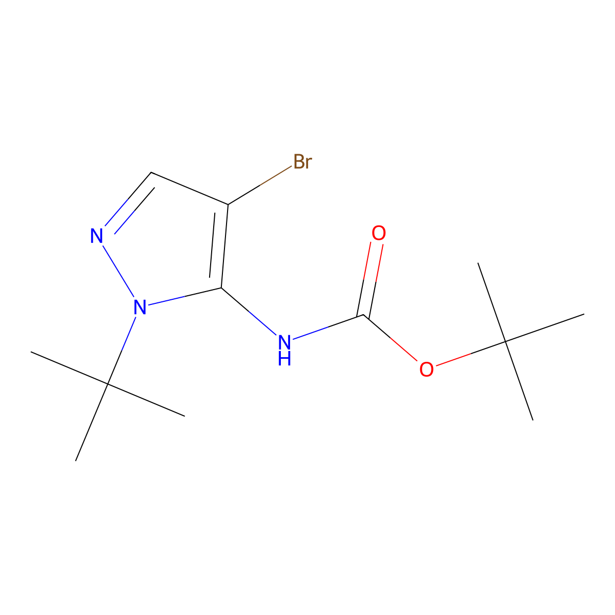 tert-butyl N-(4-bromo-1-tert-butyl-1H-pyrazol-5-yl)carbamate molecular structure, CAS 2680801-41-4