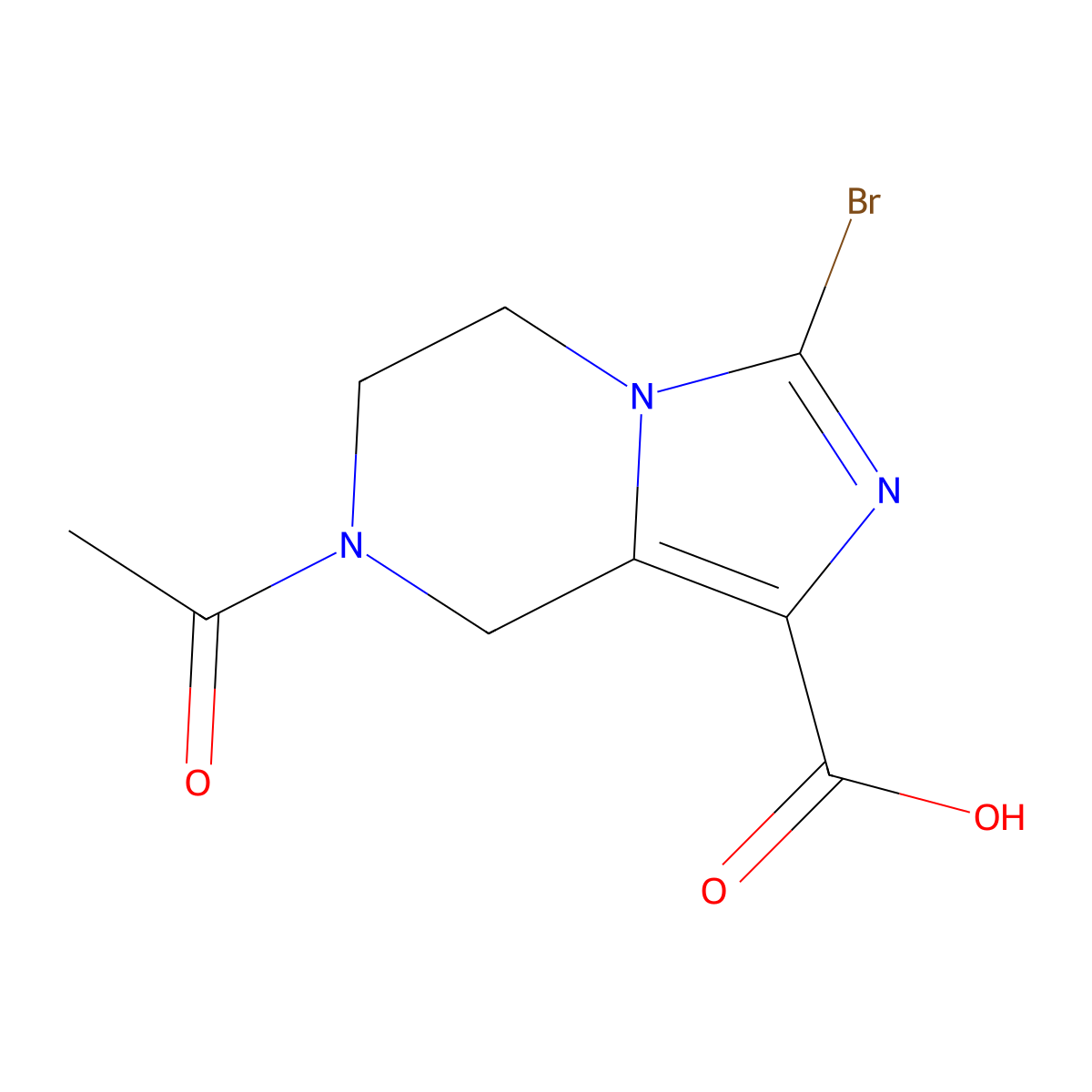 7-acetyl-3-bromo-5H,6H,7H,8H-imidazo[1,5-a]pyrazine-1-carboxylic acid molecular structure, CAS 2680801-47-0