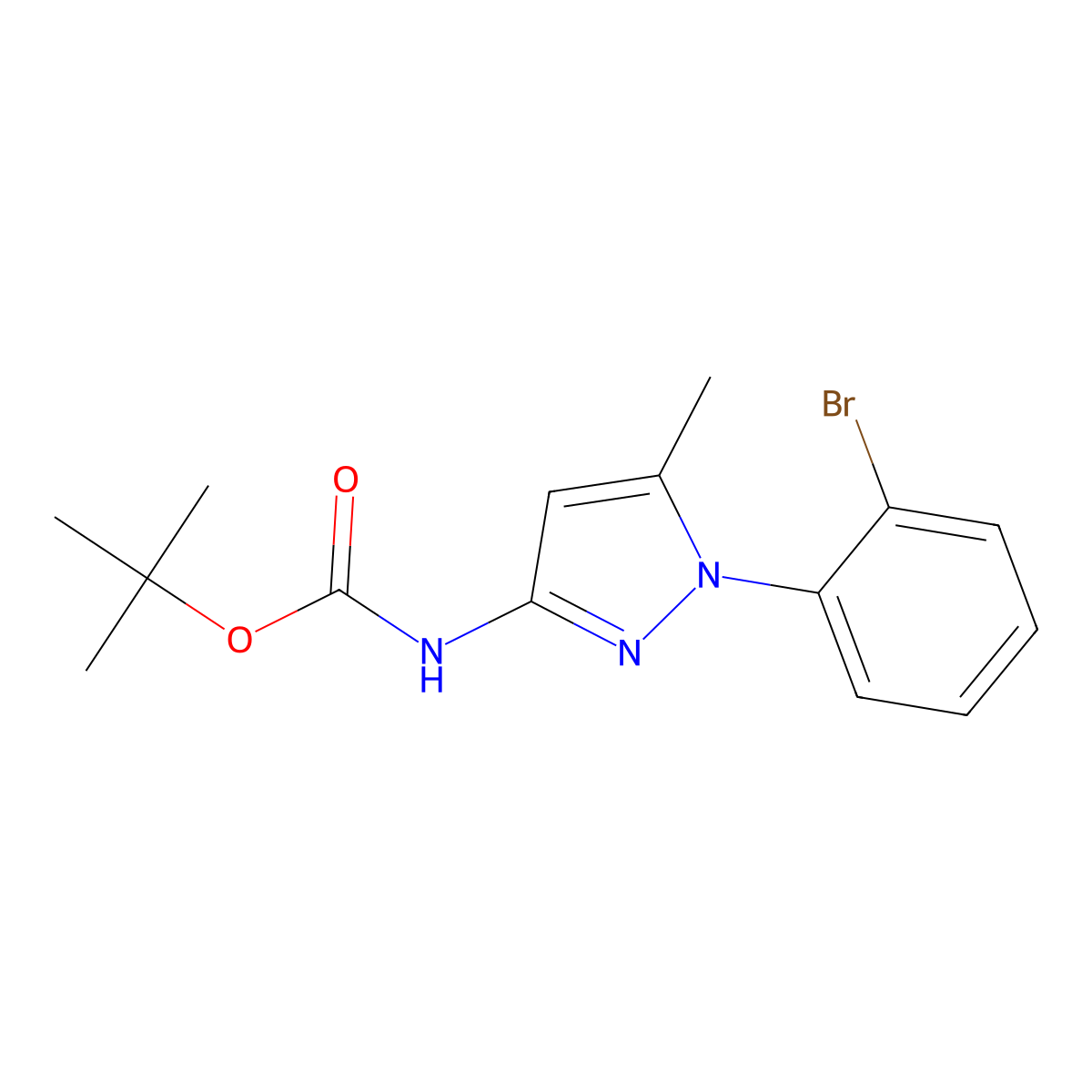 tert-butyl N-[1-(2-bromophenyl)-5-methyl-1H-pyrazol-3-yl]carbamate molecular structure, CAS 2680801-55-0