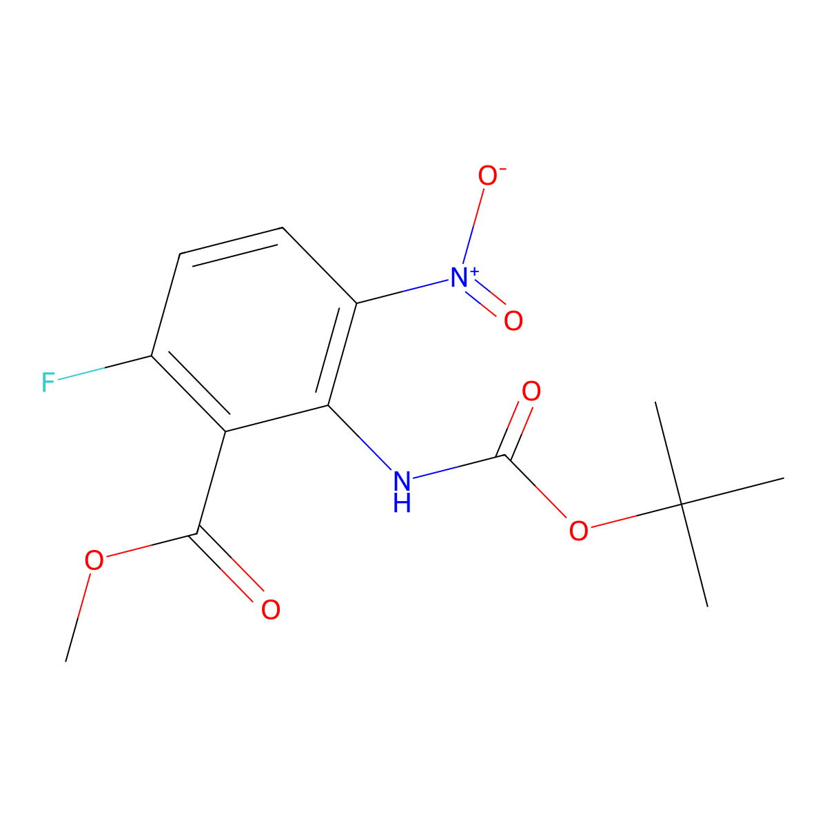 Methyl 2-{[(tert-butoxy)carbonyl]amino}-6-fluoro-3-nitrobenzoate molecular structure, CAS 2680801-56-1