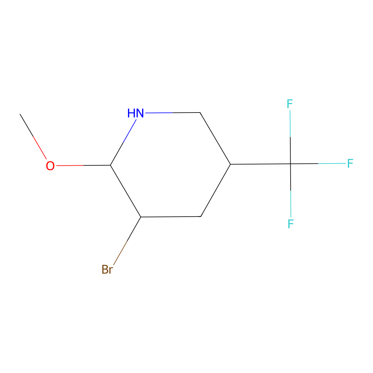 3-Bromo-2-methoxy-5-(trifluoromethyl)piperidine molecular structure, CAS 2680801-58-3