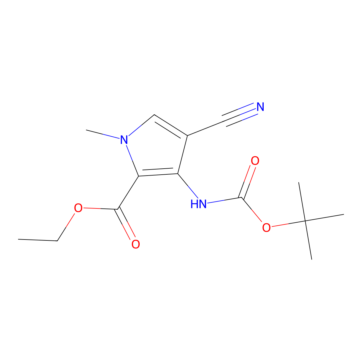 ethyl 3-{[(tert-butoxy)carbonyl]amino}-4-cyano-1-methyl-1H-pyrrole-2-carboxylate molecular structure, CAS 2680801-77-6