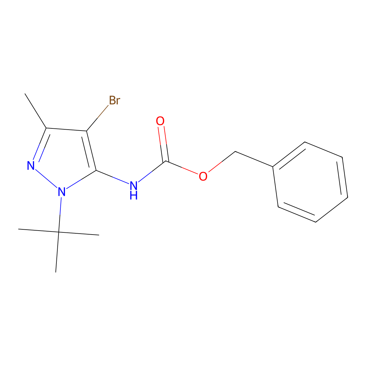 benzyl N-(4-bromo-1-tert-butyl-3-methyl-1H-pyrazol-5-yl)carbamate molecular structure, CAS 2680802-00-8