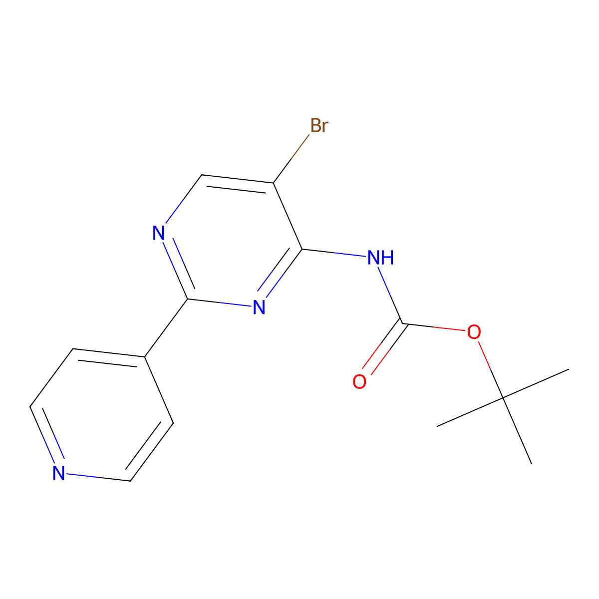 tert-butyl N-[5-bromo-2-(pyridin-4-yl)pyrimidin-4-yl]carbamate molecular structure, CAS 2680802-12-2