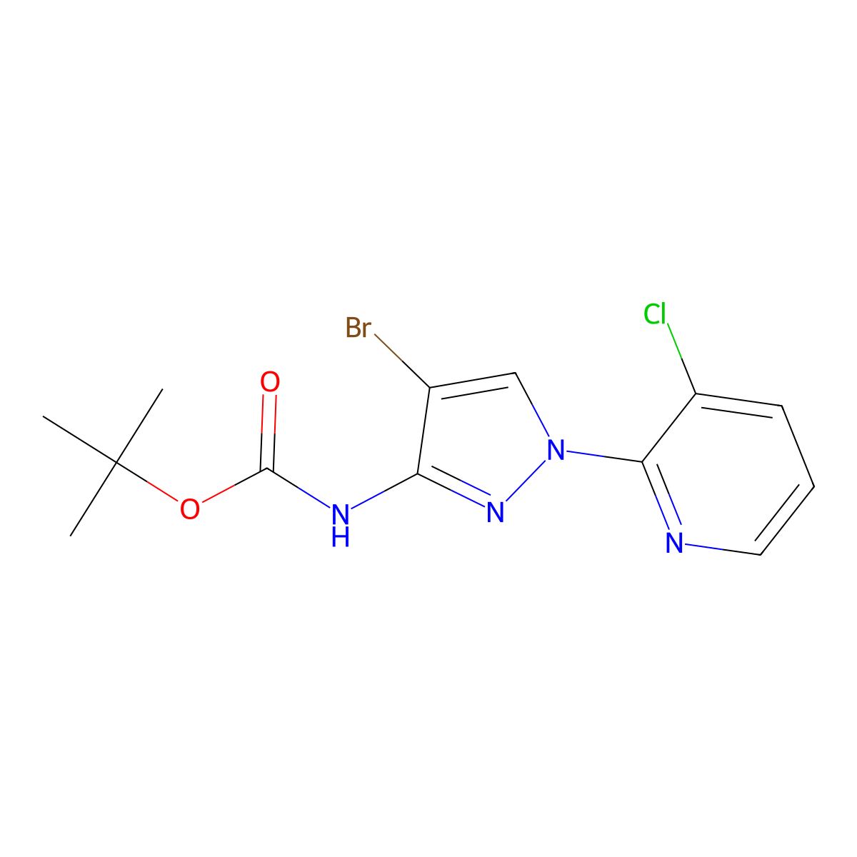 tert-butyl N-[4-bromo-1-(3-chloropyridin-2-yl)-1H-pyrazol-3-yl]carbamate molecular structure, CAS 2680802-16-6