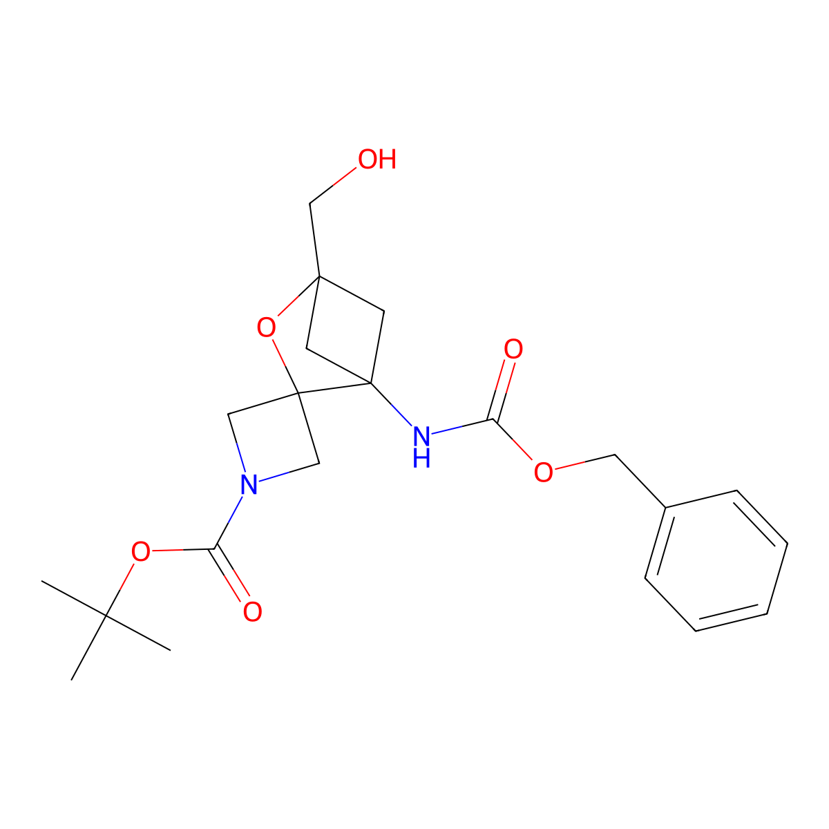 Tert-butyl 1'-{[(benzyloxy)carbonyl]amino}-4'-(hydroxymethyl)-3'-oxaspiro[azetidine-3,2'-bicyclo[2.1.1]hexane]-1-carboxylate molecular structure, CAS 2680802-25-7