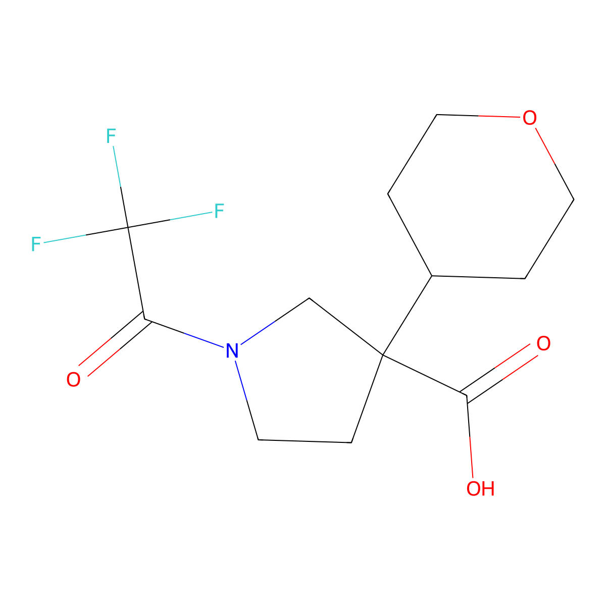 3-(Oxan-4-yl)-1-(2,2,2-trifluoroacetyl)pyrrolidine-3-carboxylic acid molecular structure, CAS 2680802-32-6