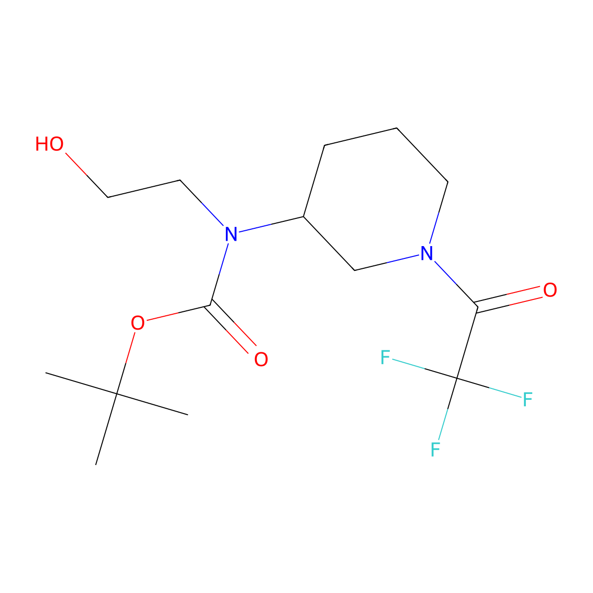 tert-butyl N-(2-hydroxyethyl)-N-[1-(2,2,2-trifluoroacetyl)piperidin-3-yl]carbamate molecular structure, CAS 2680802-33-7