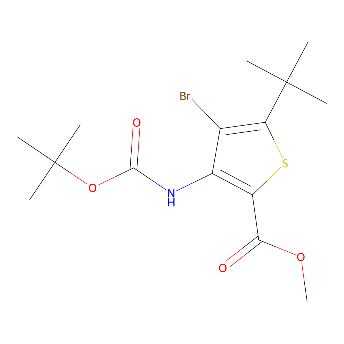 Methyl 4-bromo-3-{[(tert-butoxy)carbonyl]amino}-5-tert-butylthiophene-2-carboxylate molecular structure, CAS 2680802-34-8