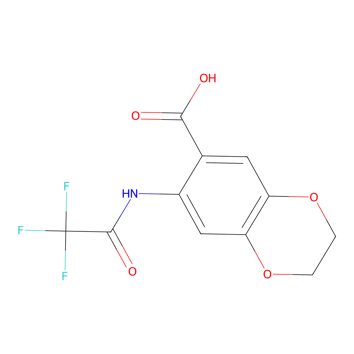 7-(2,2,2-Trifluoroacetamido)-2,3-dihydro-1,4-benzodioxine-6-carboxylic acid molecular structure, CAS 2680802-48-4