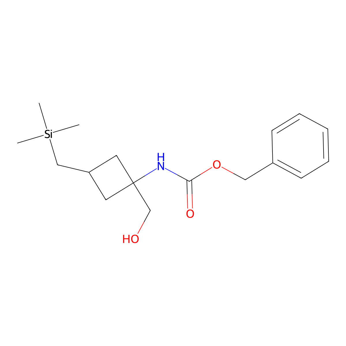benzyl N-[1-(hydroxymethyl)-3-[(trimethylsilyl)methyl]cyclobutyl]carbamate molecular structure, CAS 2680802-56-4