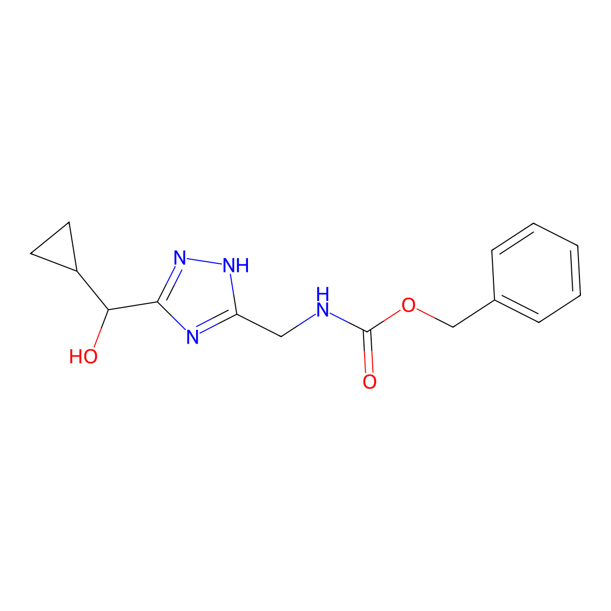 benzyl N-({3-[cyclopropyl(hydroxy)methyl]-1H-1,2,4-triazol-5-yl}methyl)carbamate molecular structure, CAS 2680802-60-0