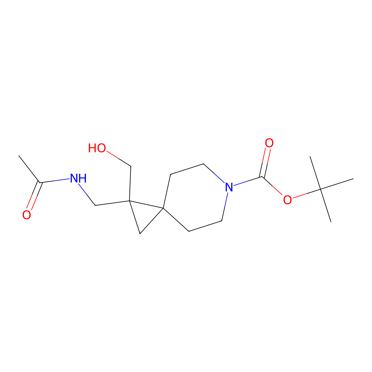 Tert-butyl 1-(acetamidomethyl)-1-(hydroxymethyl)-6-azaspiro[2.5]octane-6-carboxylate molecular structure, CAS 2680802-81-5