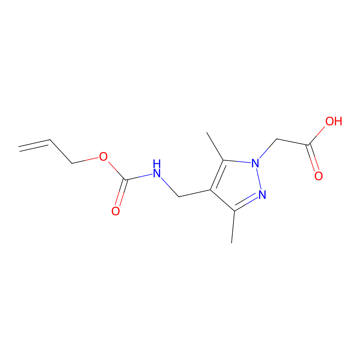 2-[3,5-dimethyl-4-({[(prop-2-en-1-yloxy)carbonyl]amino}methyl)-1H-pyrazol-1-yl]acetic acid molecular structure, CAS 2680803-02-3