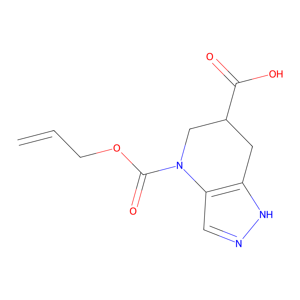 4-[(prop-2-en-1-yloxy)carbonyl]-1H,4H,5H,6H,7H-pyrazolo[4,3-b]pyridine-6-carboxylic acid molecular structure, CAS 2680803-05-6