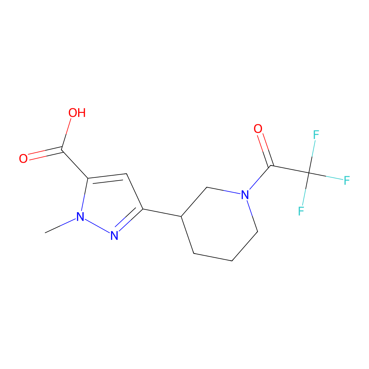 1-methyl-3-[1-(2,2,2-trifluoroacetyl)piperidin-3-yl]-1H-pyrazole-5-carboxylic acid molecular structure, CAS 2680803-41-0