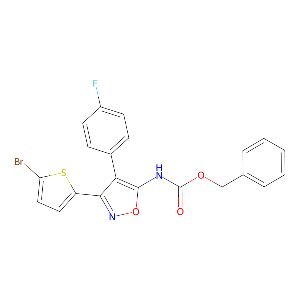 benzyl N-[3-(5-bromothiophen-2-yl)-4-(4-fluorophenyl)-1,2-oxazol-5-yl]carbamate molecular structure, CAS 2680803-52-3