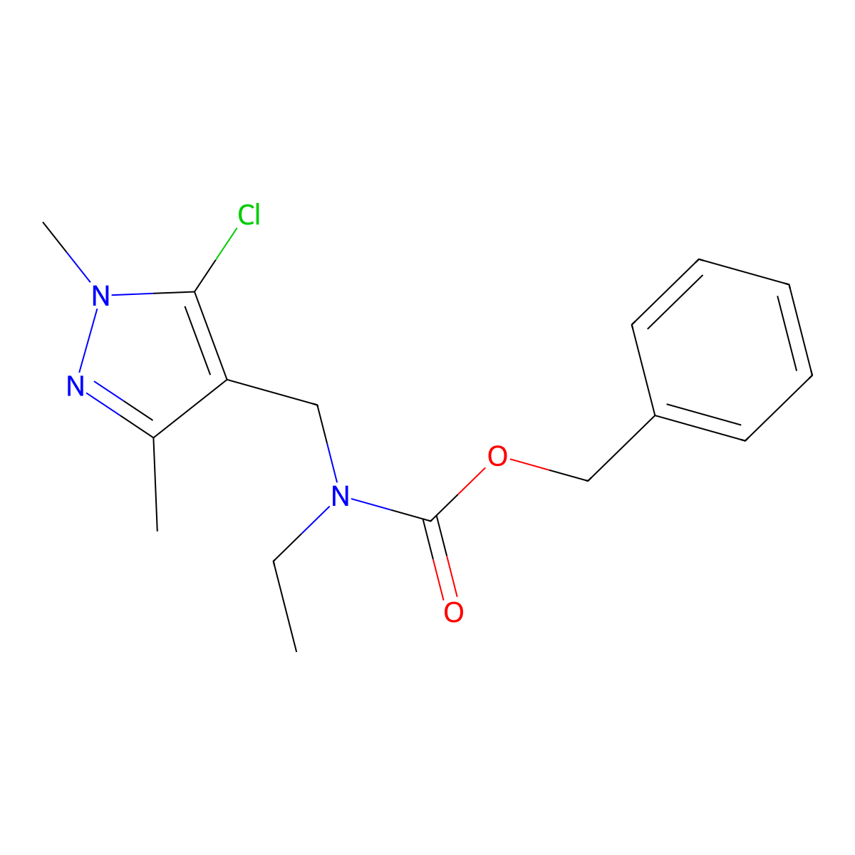 benzyl N-[(5-chloro-1,3-dimethyl-1H-pyrazol-4-yl)methyl]-N-ethylcarbamate molecular structure, CAS 2680803-61-4