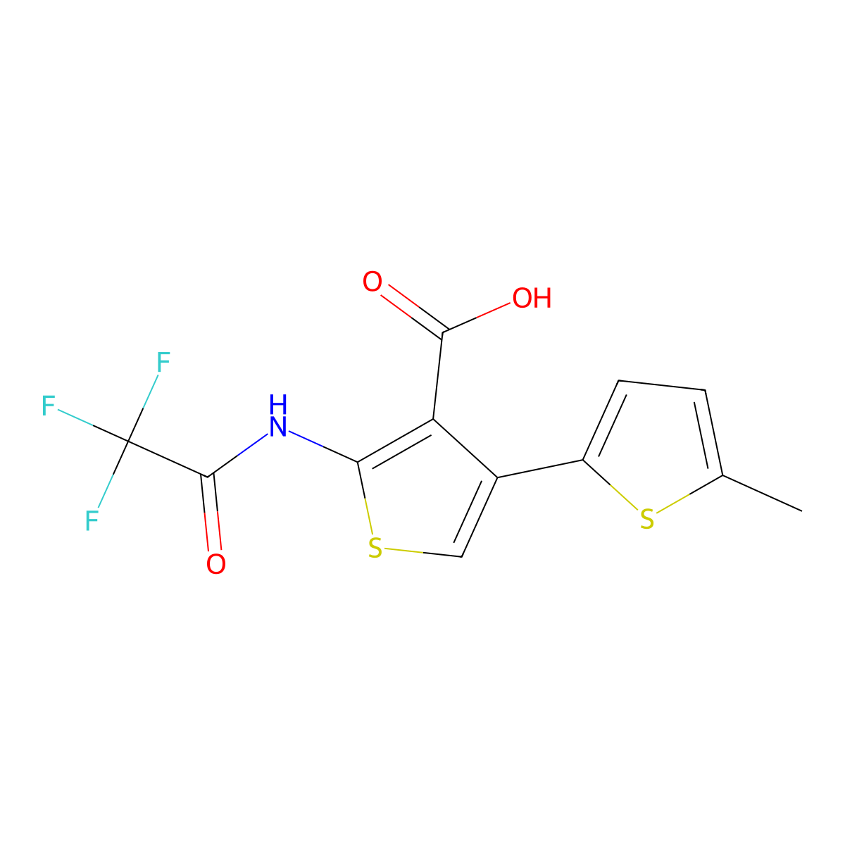 5-Methyl-5'-(2,2,2-trifluoroacetamido)-[2,3'-bithiophene]-4'-carboxylic acid molecular structure, CAS 2680803-77-2