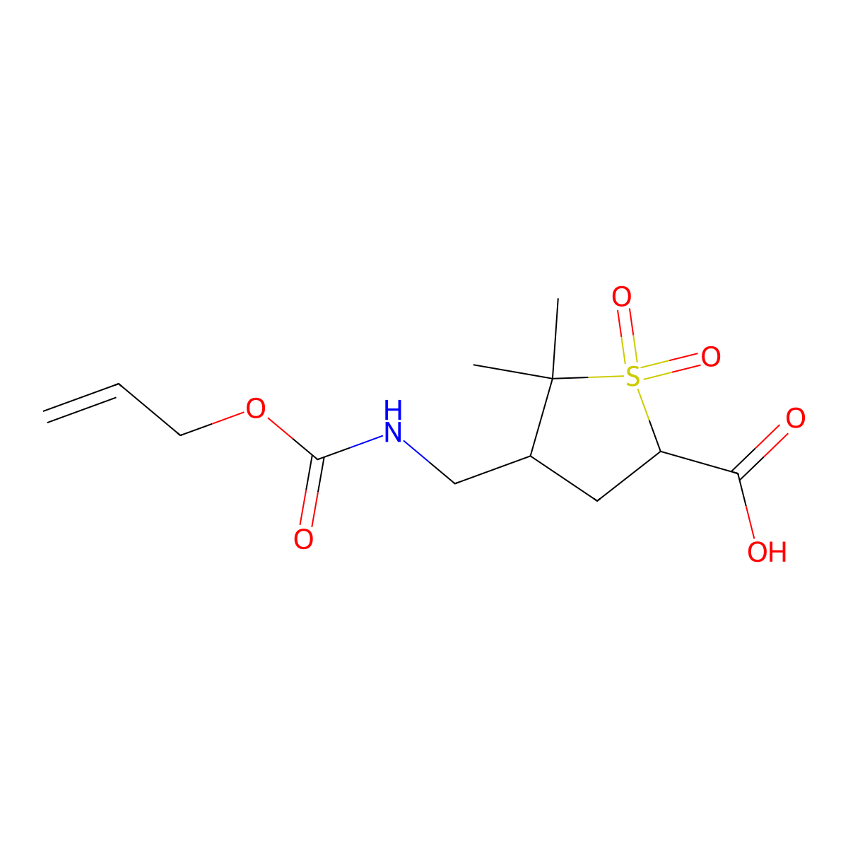 5,5-Dimethyl-1,1-dioxo-4-({[(prop-2-en-1-yloxy)carbonyl]amino}methyl)-1lambda6-thiolane-2-carboxylic acid molecular structure, CAS 2680803-90-9