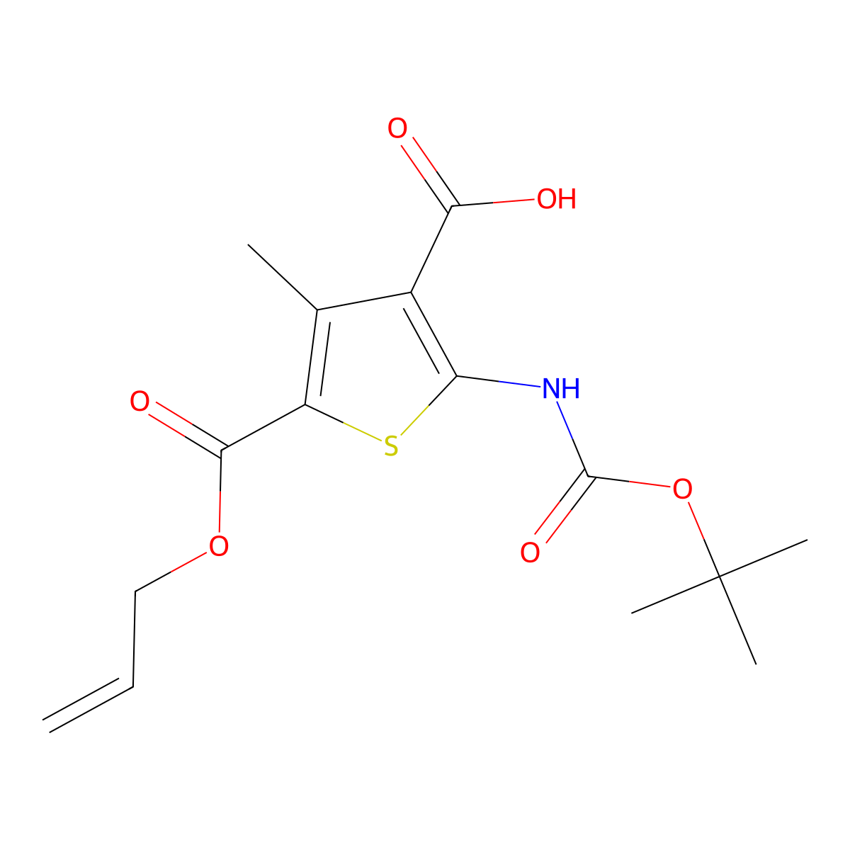 2-{[(Tert-butoxy)carbonyl]amino}-4-methyl-5-[(prop-2-en-1-yloxy)carbonyl]thiophene-3-carboxylic acid molecular structure, CAS 2680804-01-5