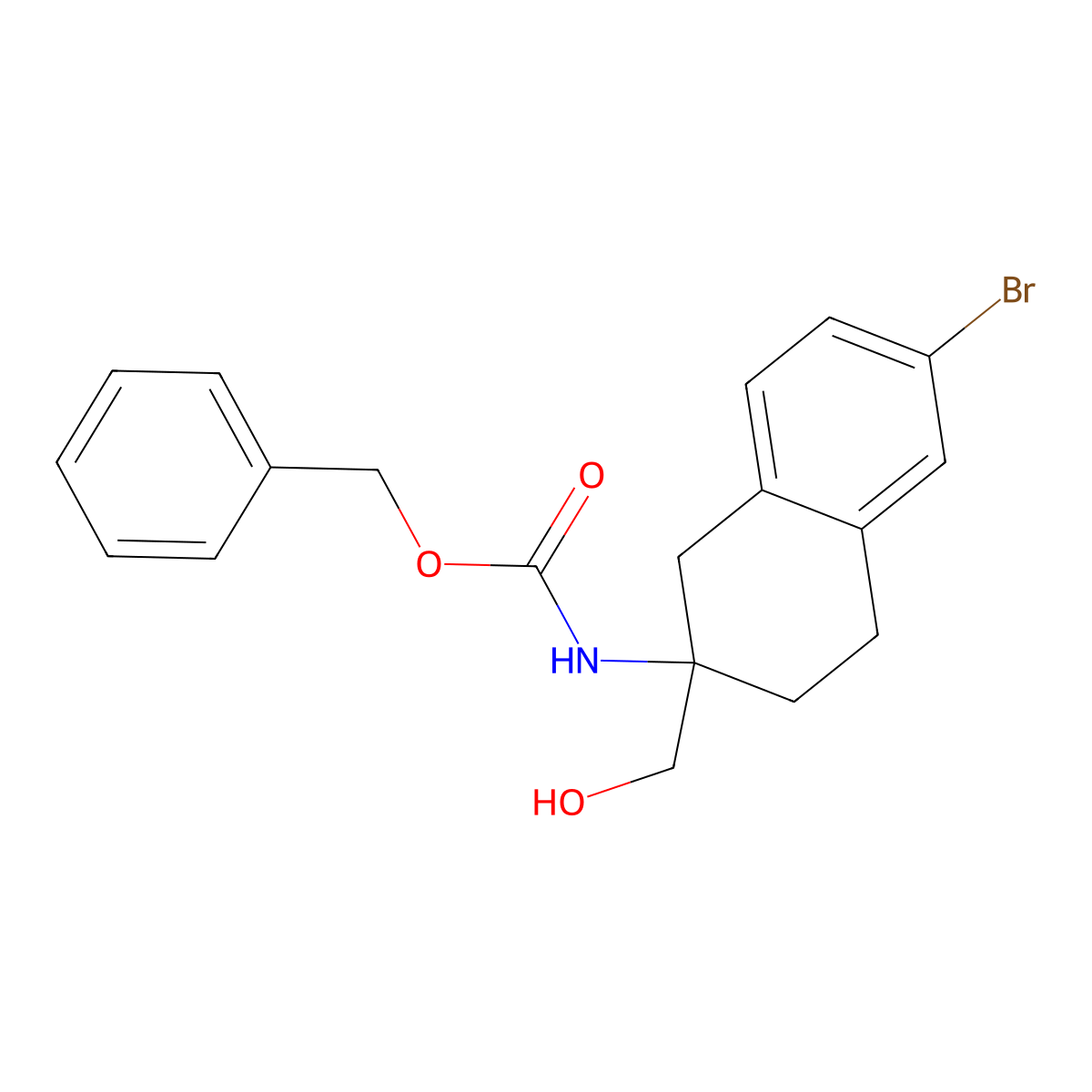 benzyl N-[6-bromo-2-(hydroxymethyl)-1,2,3,4-tetrahydronaphthalen-2-yl]carbamate molecular structure, CAS 2680804-06-0