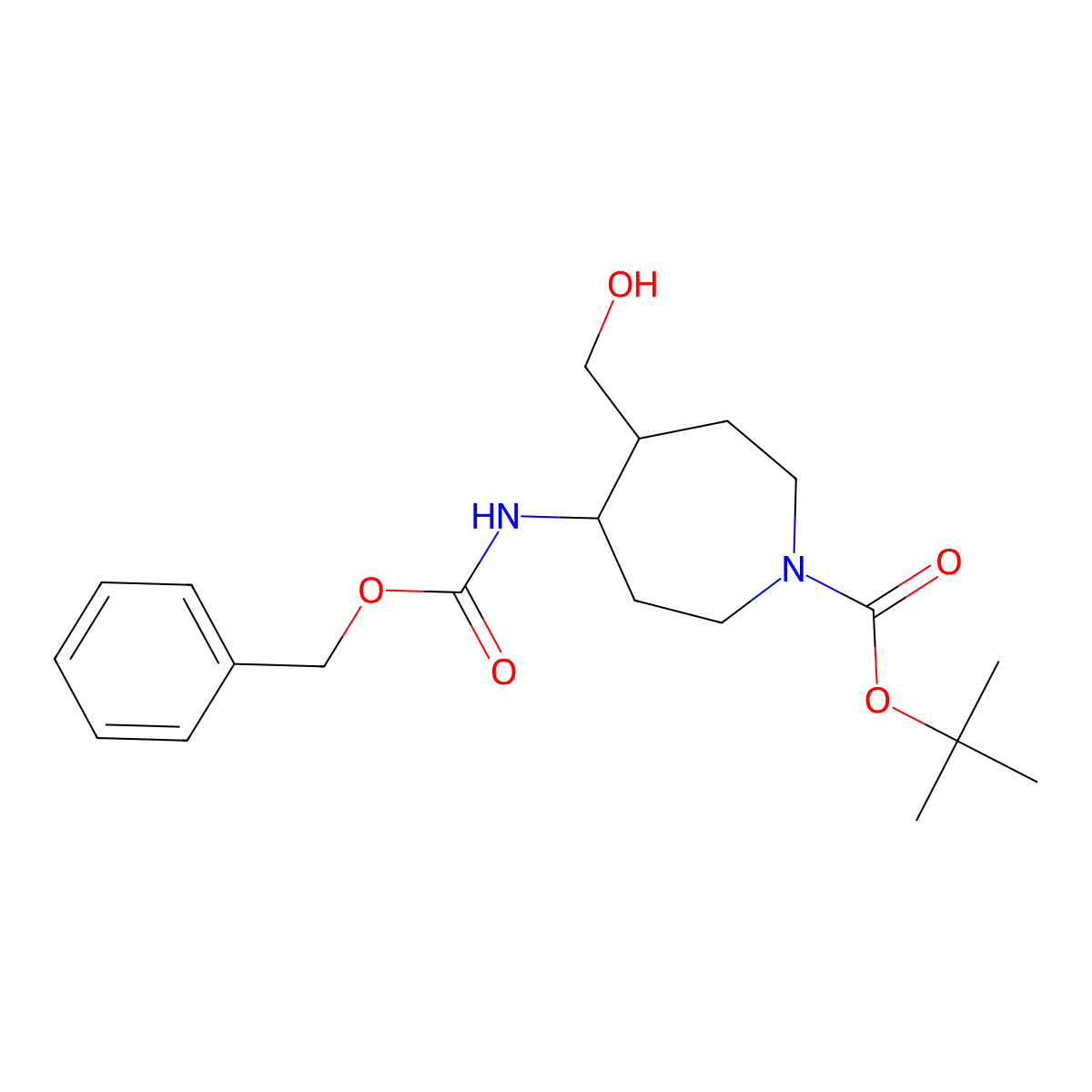Tert-butyl 4-{[(benzyloxy)carbonyl]amino}-5-(hydroxymethyl)azepane-1-carboxylate molecular structure, CAS 2680804-11-7