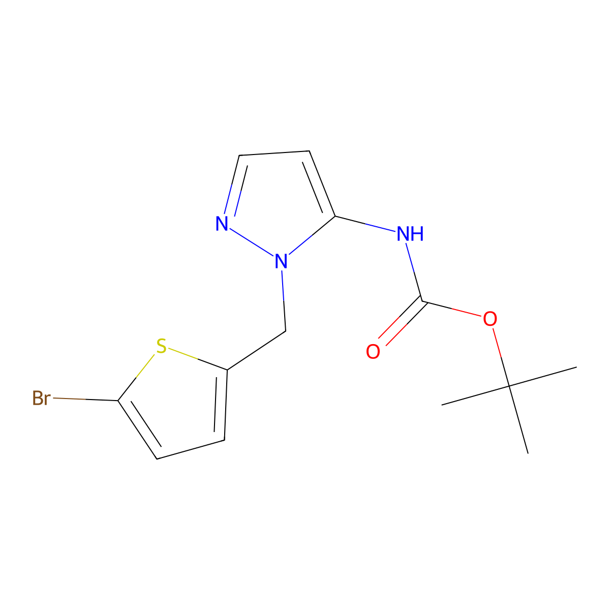 tert-butyl N-{1-[(5-bromothiophen-2-yl)methyl]-1H-pyrazol-5-yl}carbamate molecular structure, CAS 2680804-13-9