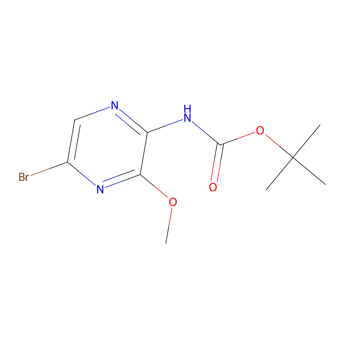 tert-butyl N-(5-bromo-3-methoxypyrazin-2-yl)carbamate molecular structure, CAS 2680804-20-8