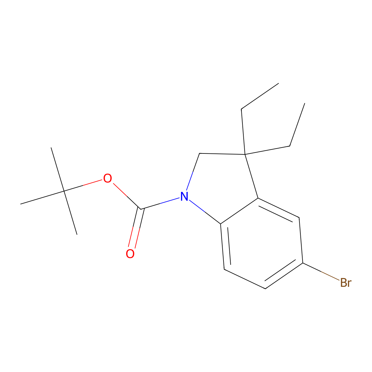 tert-butyl 5-bromo-3,3-diethyl-2,3-dihydro-1H-indole-1-carboxylate molecular structure, CAS 2680804-21-9