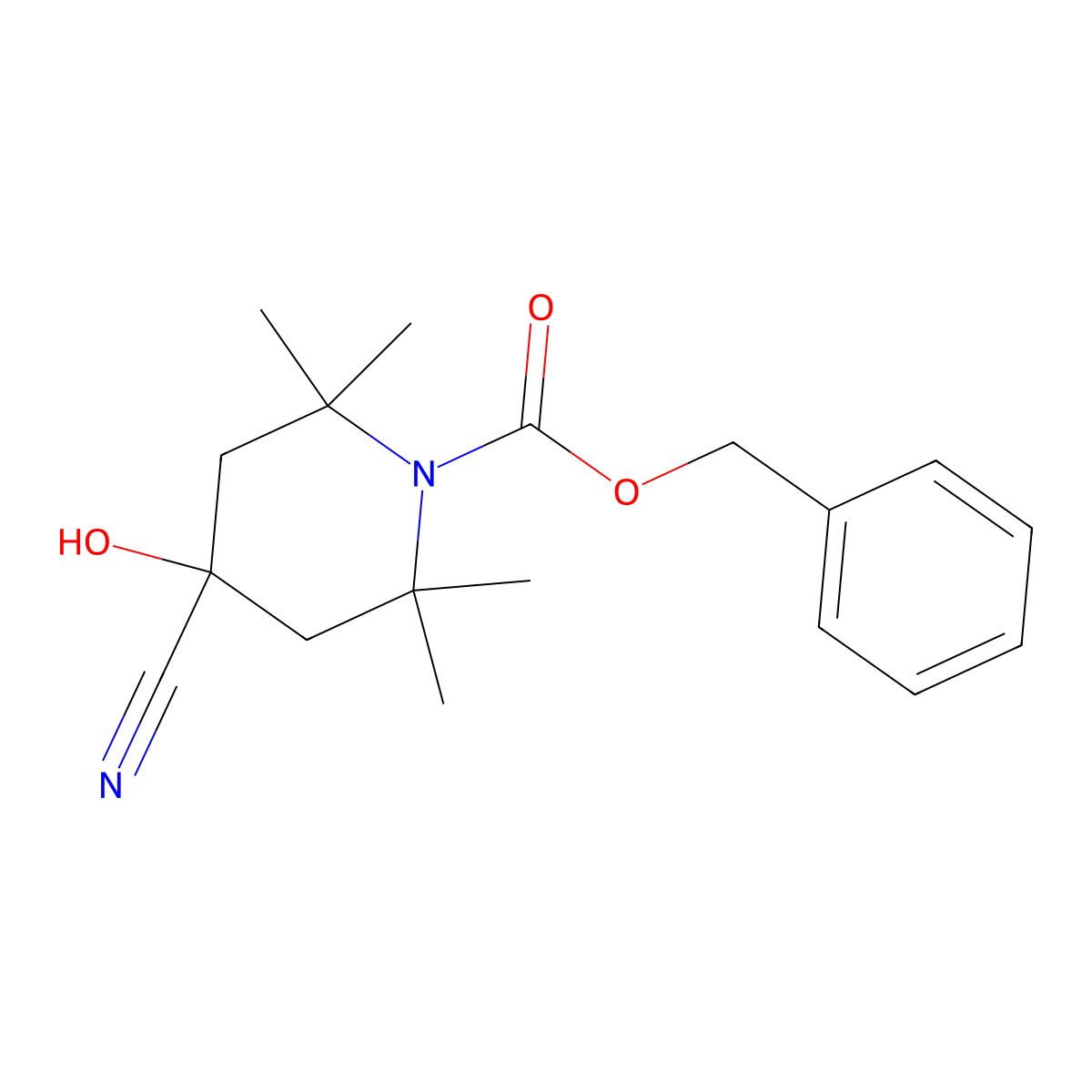 Benzyl 4-cyano-4-hydroxy-2,2,6,6-tetramethylpiperidine-1-carboxylate molecular structure, CAS 2680804-32-2