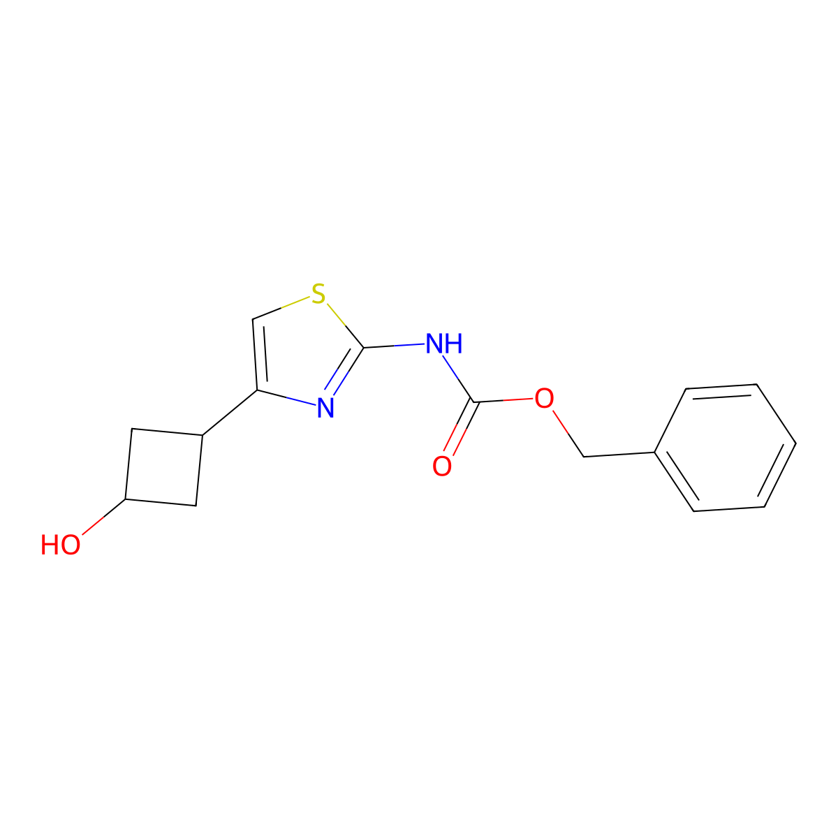 benzyl N-[4-(3-hydroxycyclobutyl)-1,3-thiazol-2-yl]carbamate molecular structure, CAS 2680804-40-2