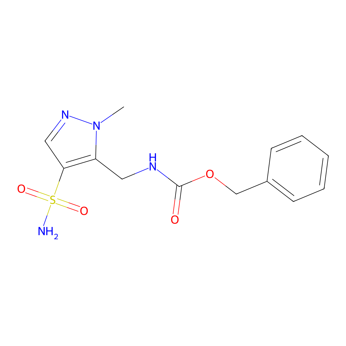 benzyl N-[(1-methyl-4-sulfamoyl-1H-pyrazol-5-yl)methyl]carbamate molecular structure, CAS 2680804-62-8