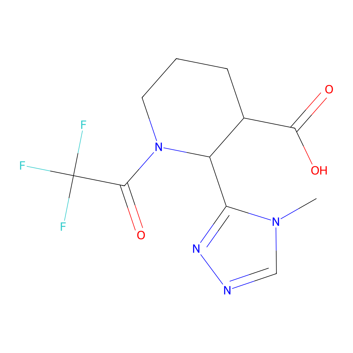 2-(4-methyl-4H-1,2,4-triazol-3-yl)-1-(2,2,2-trifluoroacetyl)piperidine-3-carboxylic acid molecular structure, CAS 2680804-69-5