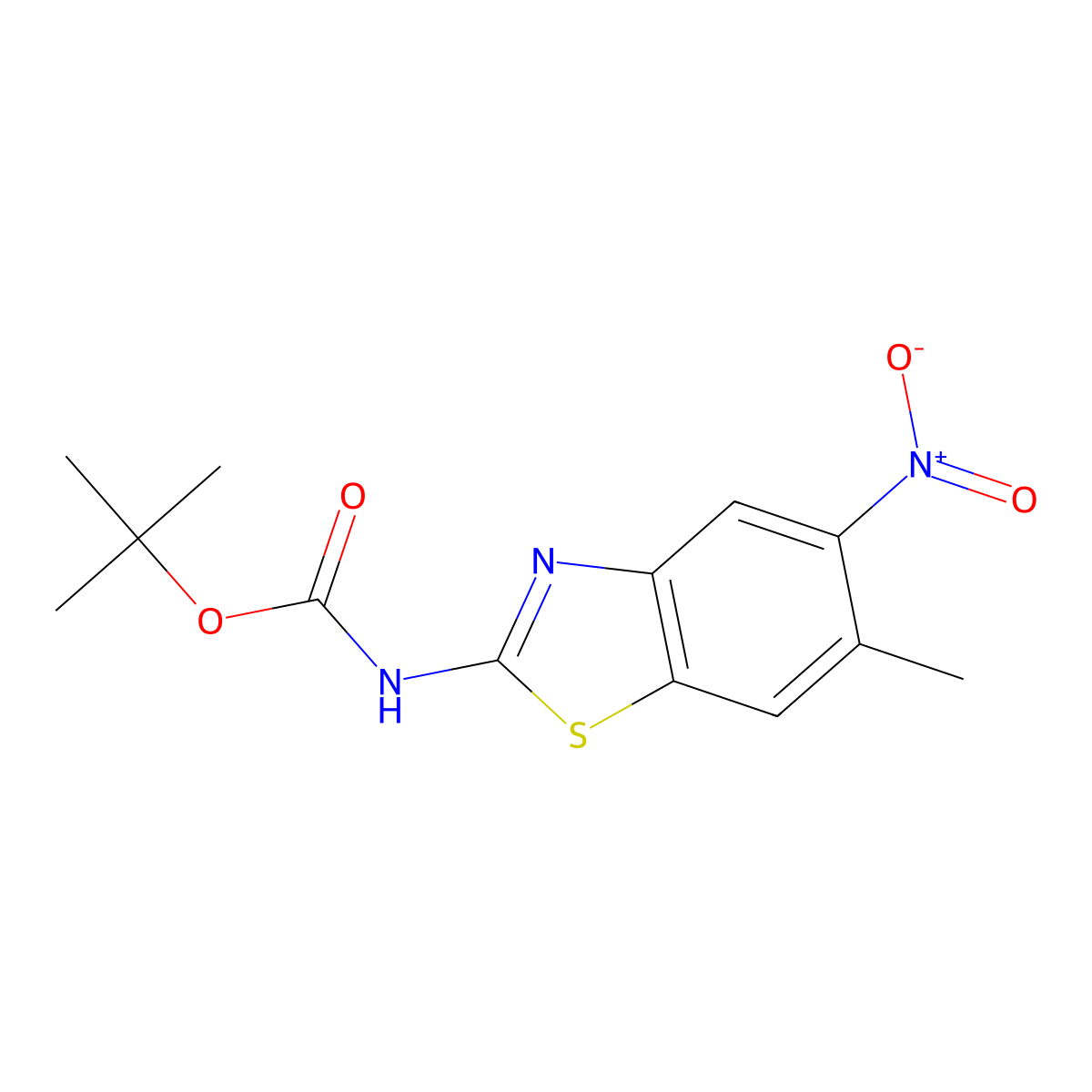 tert-butyl N-(6-methyl-5-nitro-1,3-benzothiazol-2-yl)carbamate molecular structure, CAS 2680804-79-7