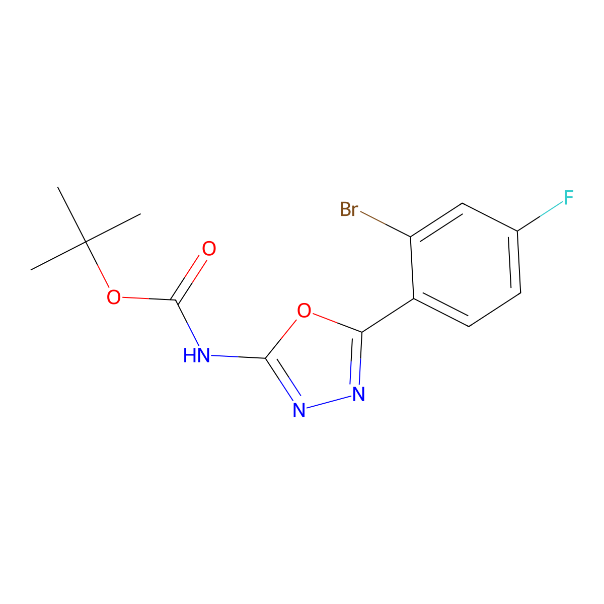 tert-butyl N-[5-(2-bromo-4-fluorophenyl)-1,3,4-oxadiazol-2-yl]carbamate molecular structure, CAS 2680805-01-8