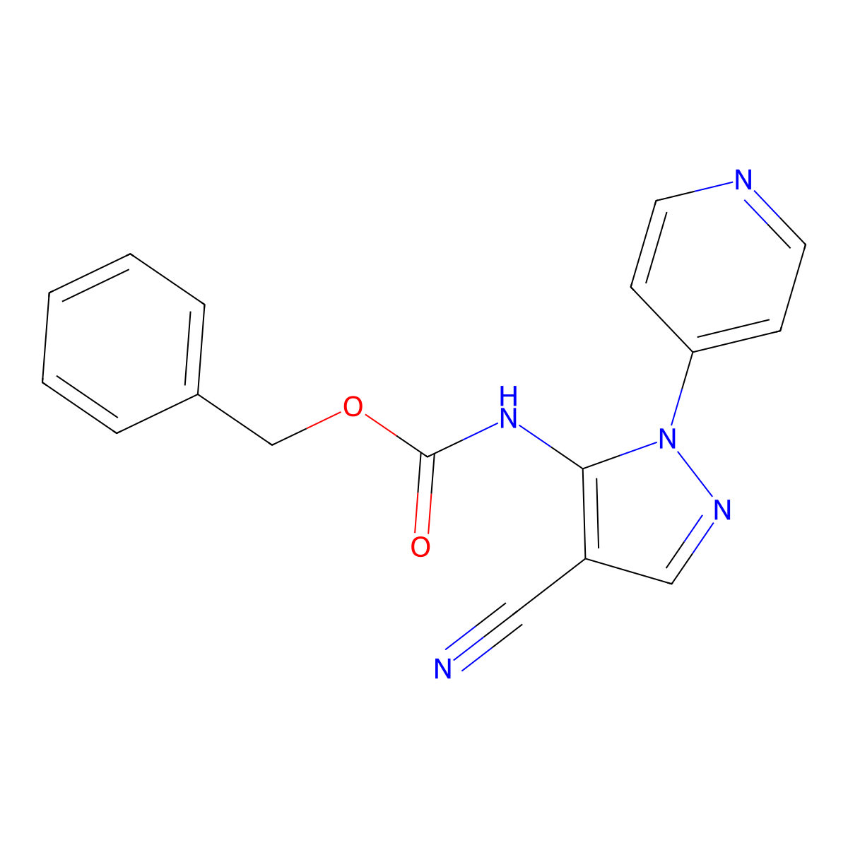 benzyl N-[4-cyano-1-(pyridin-4-yl)-1H-pyrazol-5-yl]carbamate molecular structure, CAS 2680805-05-2